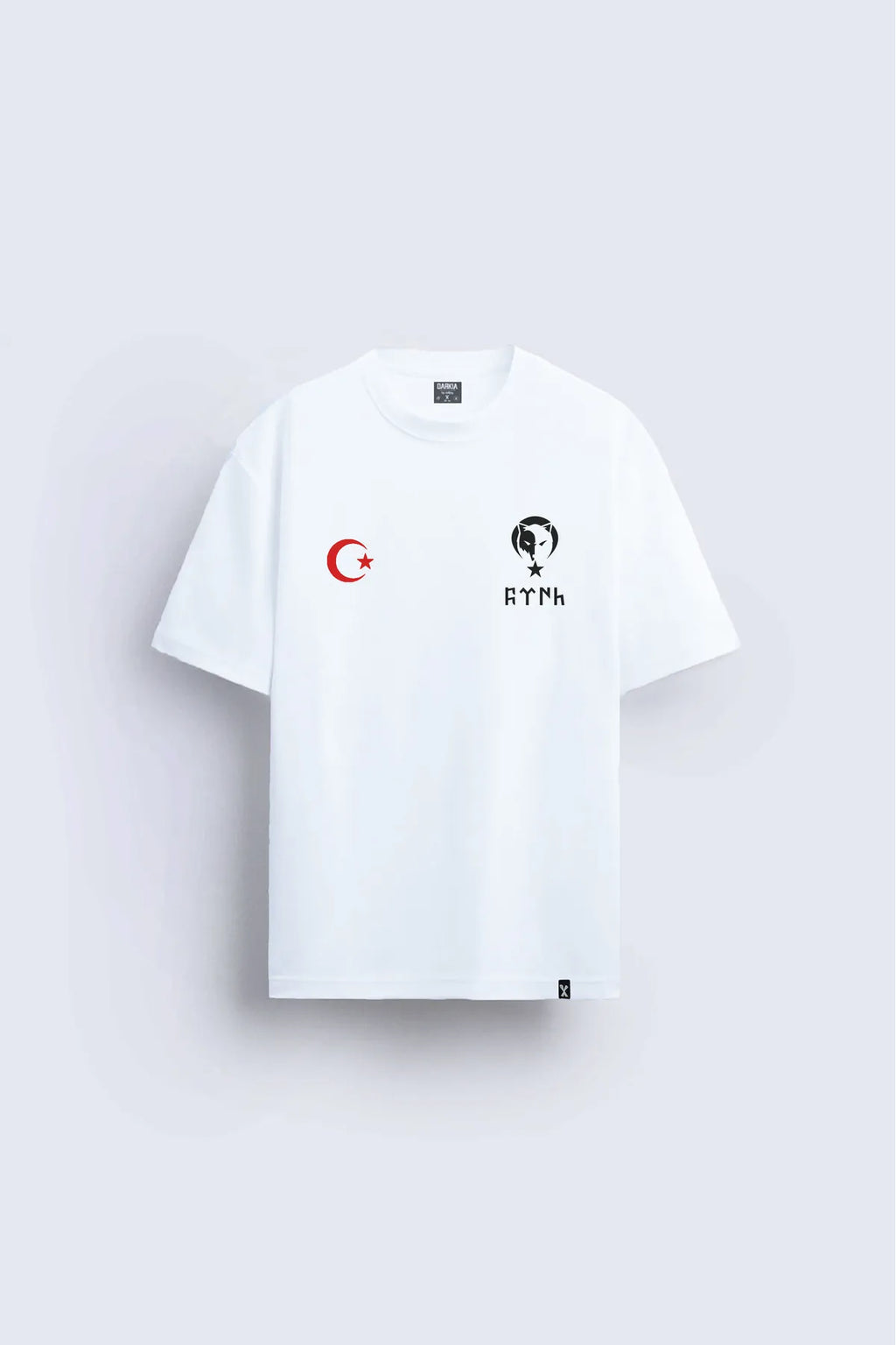 Türk Bozkurt Kurt  Türk Bayrağı  Baskılı Bisiklet Yaka Beyaz Tişört
