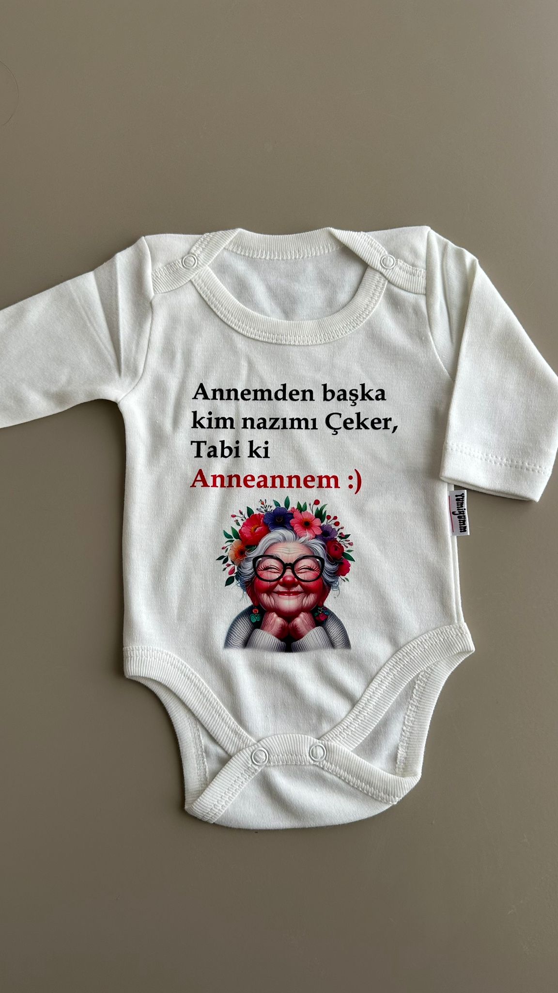 Anneanne Baskılı Ekru Uzun Kol Bebek Zıbın