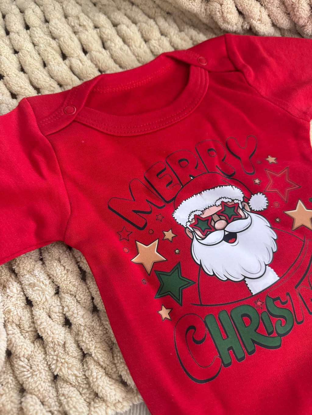 Yeni Yıl Baskılı Kırmızı Uzun Kol Bebek Zıbın