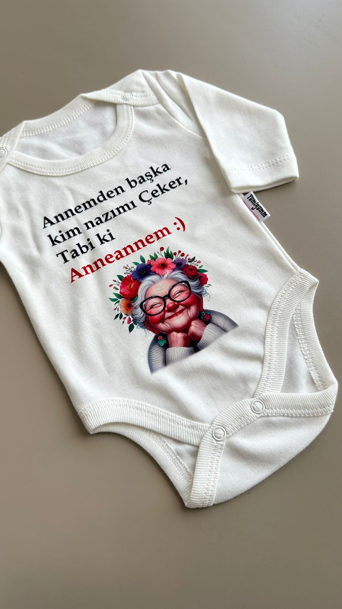 Anneanne Baskılı Ekru Uzun Kol Bebek Zıbın