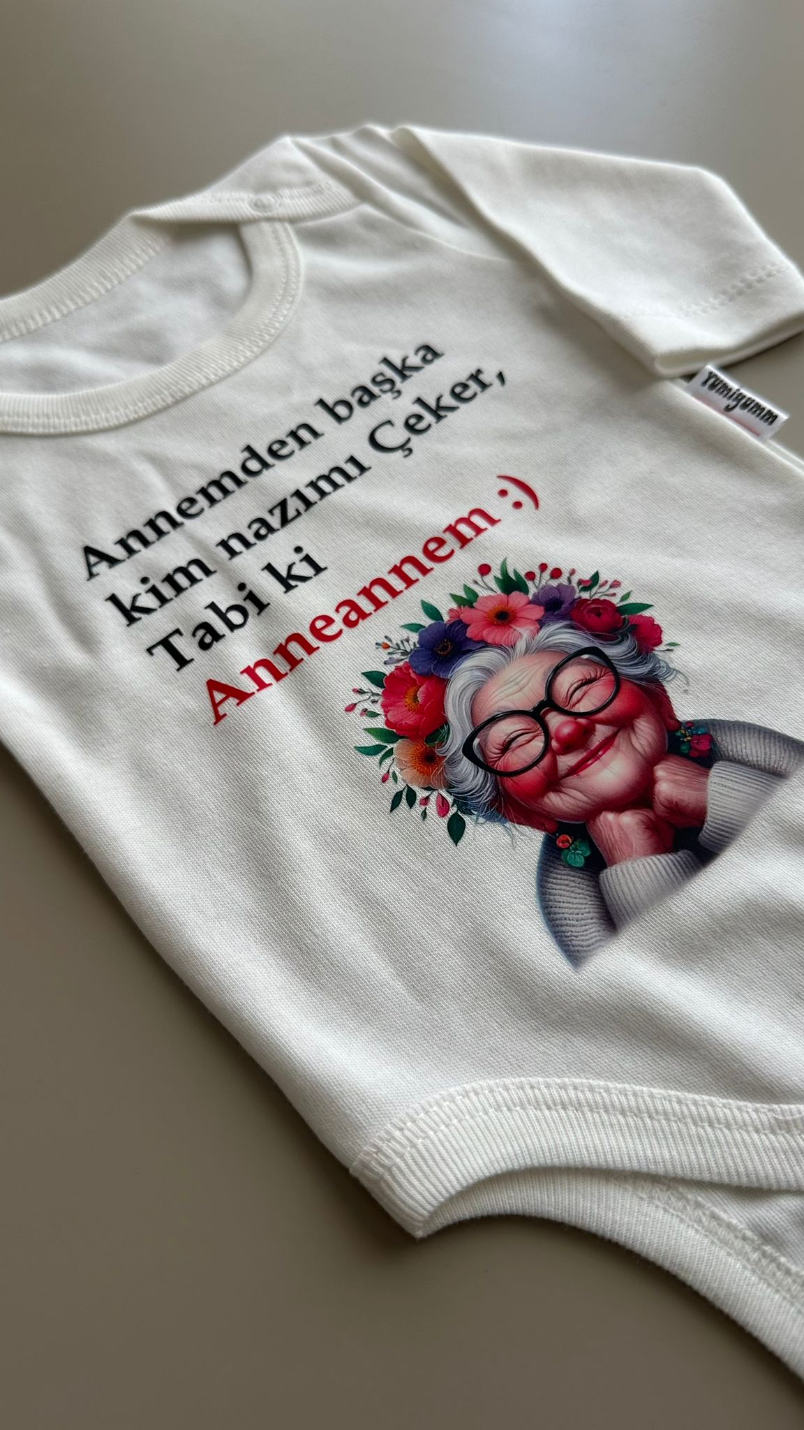 Anneanne Baskılı Ekru Uzun Kol Bebek Zıbın