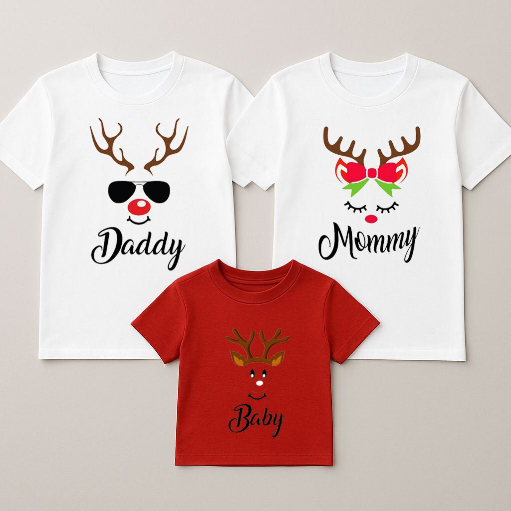 Yeni Yıl Baskılı Anne Baba Çocuk Kombini