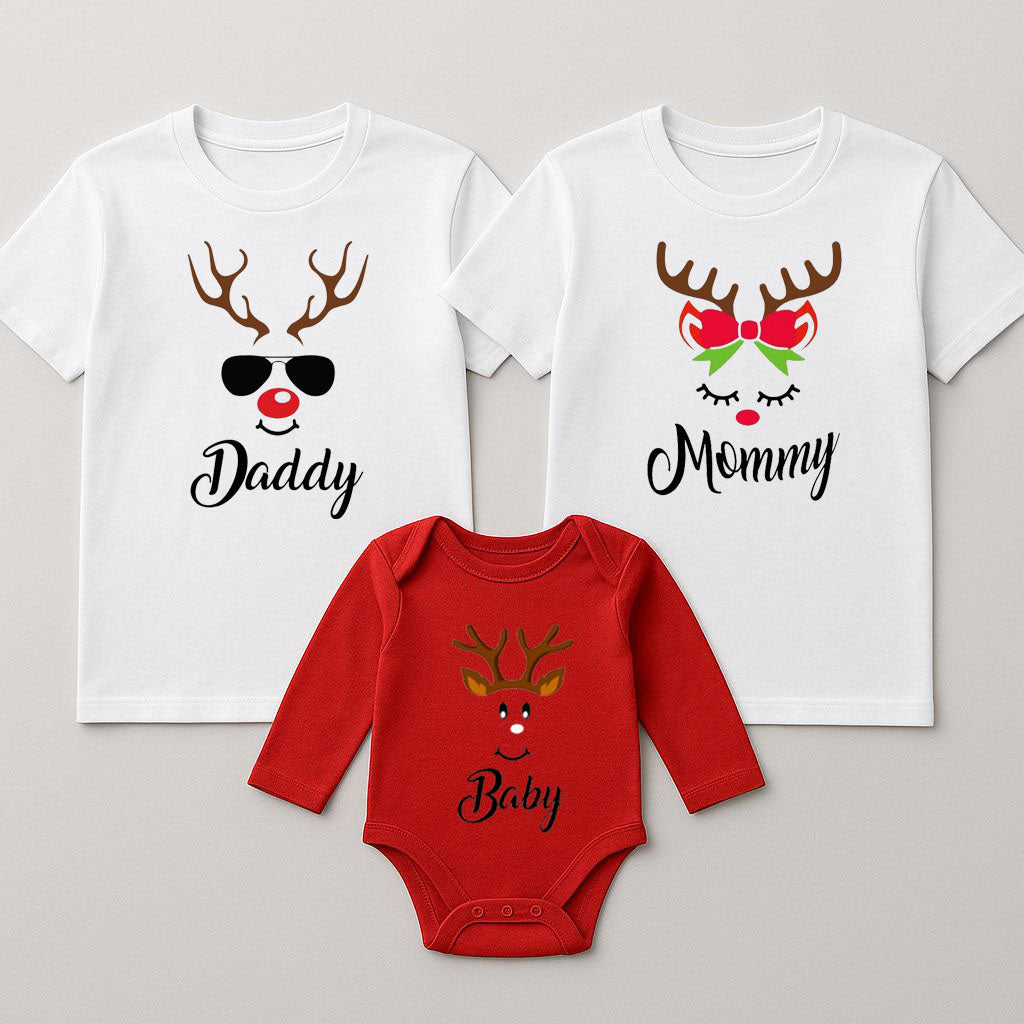 Yeni Yıl Baskılı Anne Baba Bebek kombini