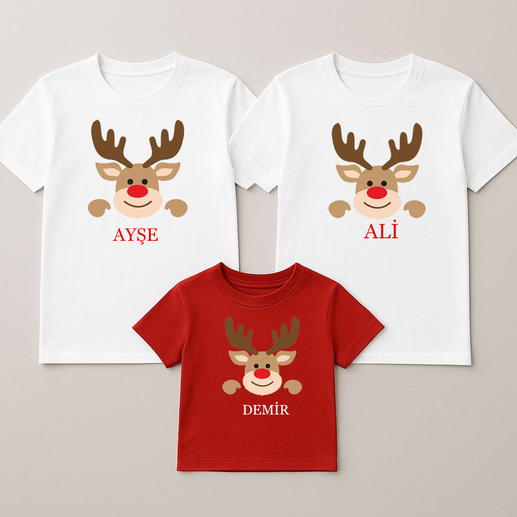 Kişiselleştirilebilir Yeni Yıl Baskılı Anne Baba Çocuk Kombini