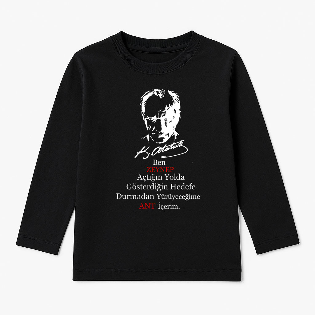 Mustafa Kemal Atatürk Baskılı Kişiselleştirilmiş Uzun Kollu Tişört Özel Tasarım T-shirt