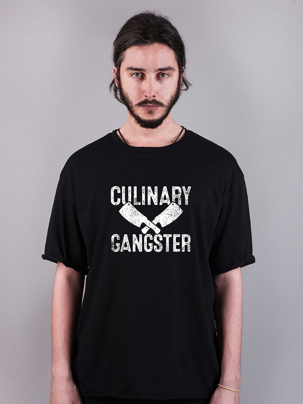 şef baskılı oversize tişört