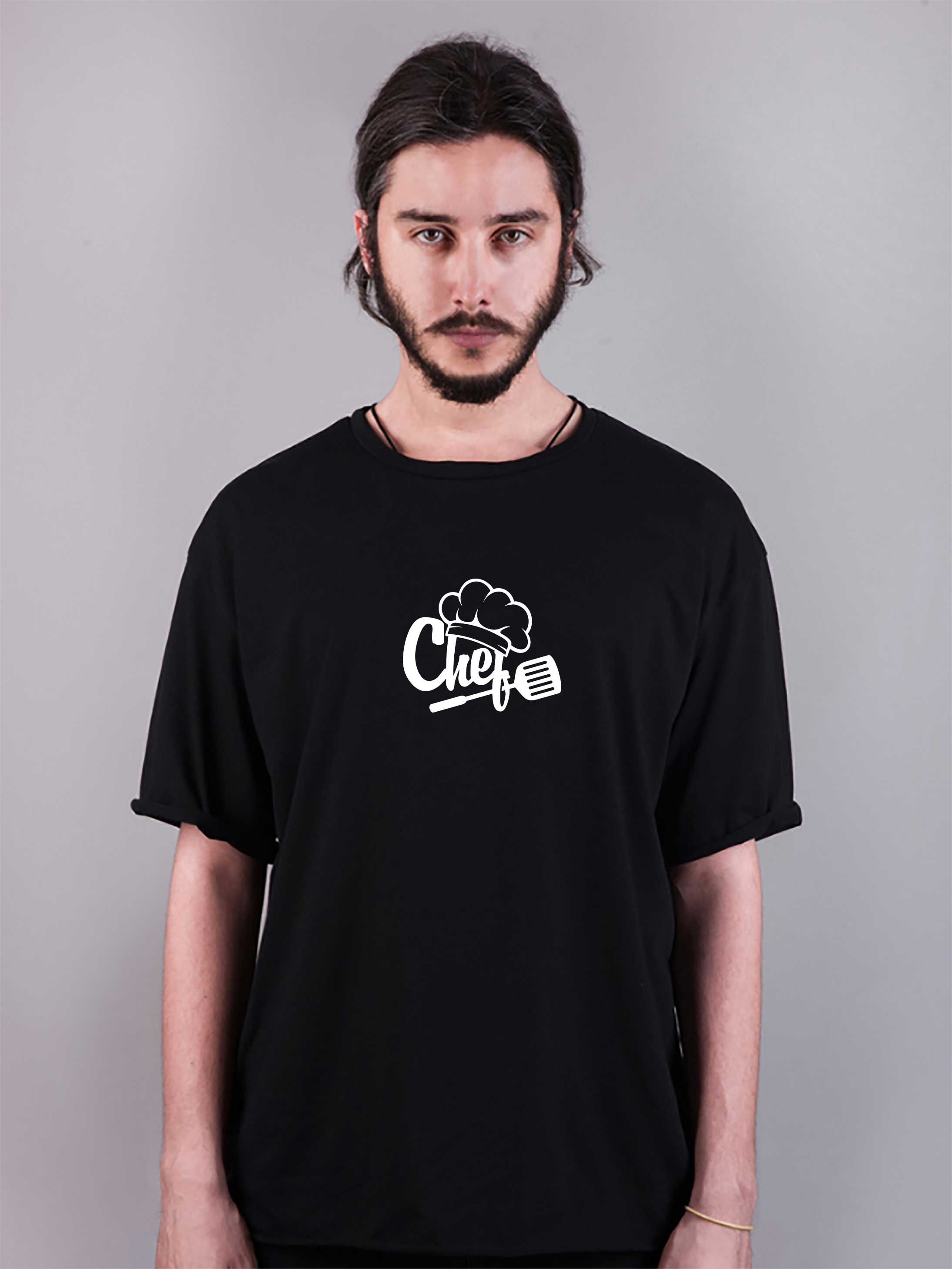 şef baskılı oversize tişört