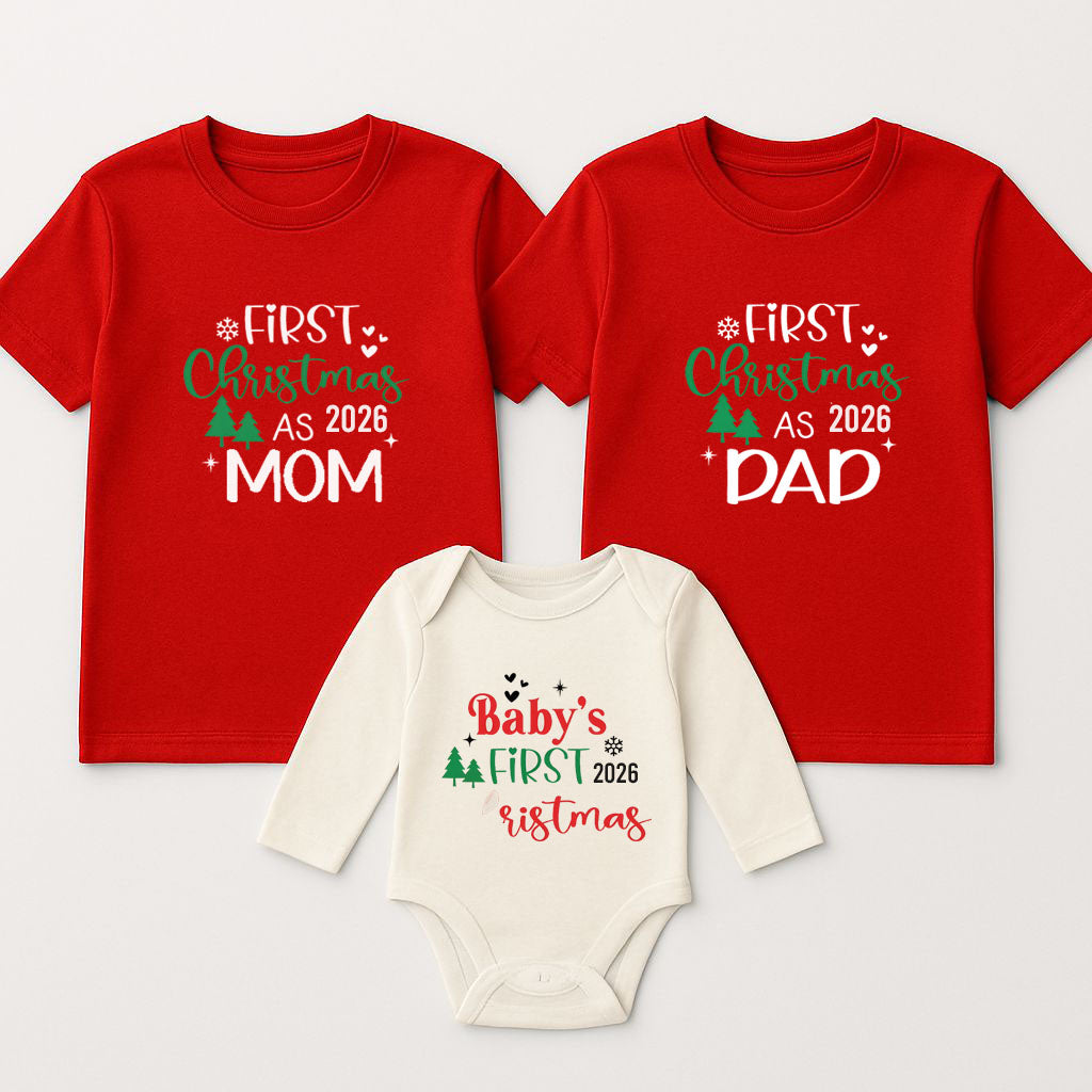 Mom Dad Baby Yeni Yıl Baskılı Anne Baba Bebek kombini