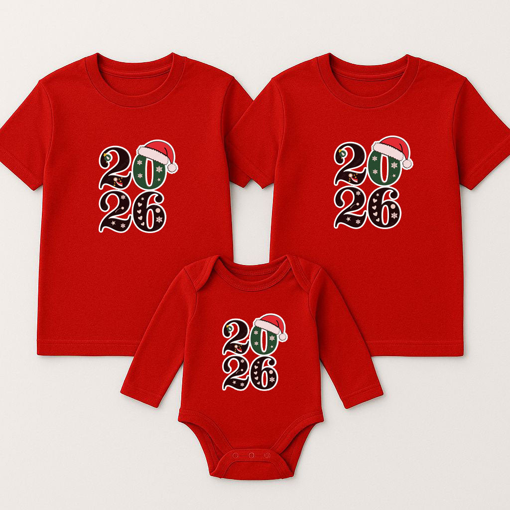 Yeni Yıl Baskılı Anne Baba Bebek kombini