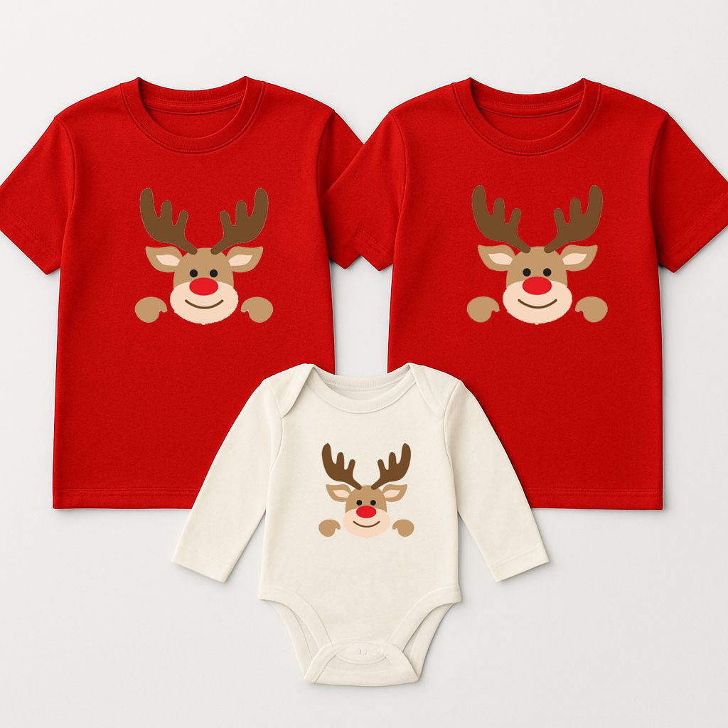 Yeni Yıl Baskılı Anne Baba Bebek kombini