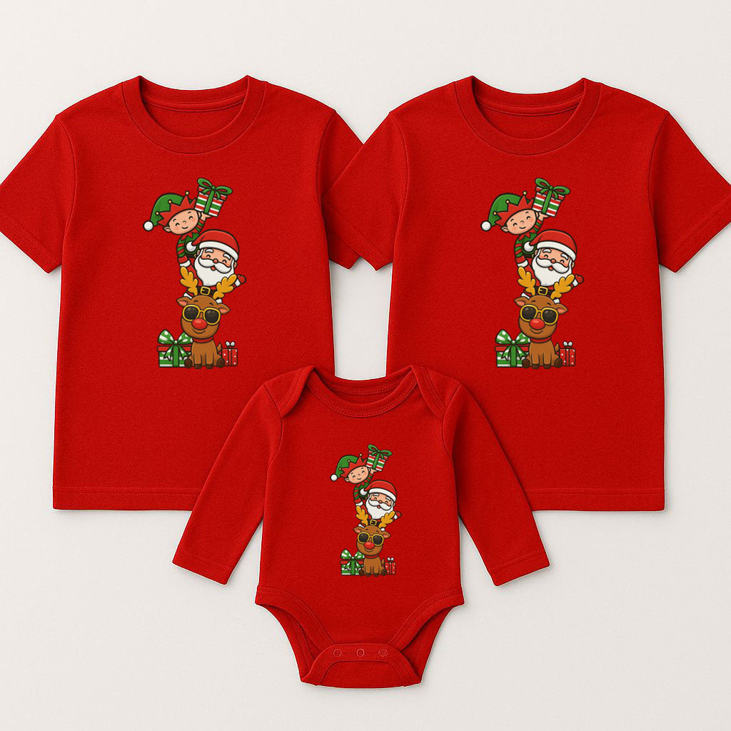 Yeni Yıl Baskılı Anne Baba Bebek kombini