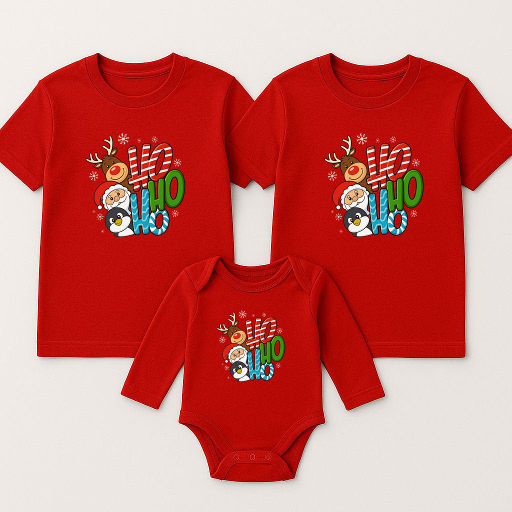 Yeni Yıl Baskılı Anne Baba Bebek kombini