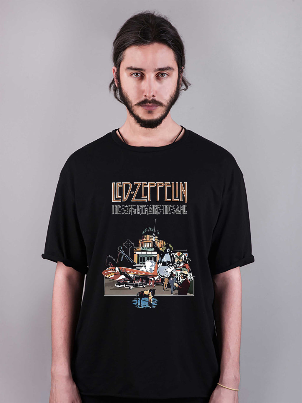ledzeppelin baskılı oversize tişört